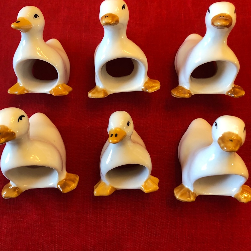 Set of Six Bone China Duck Napkin Rings